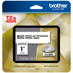 Brother TZe Premium Laminated Tape, 0.94" x 26.2 ft, Black on White (TZEM251)
