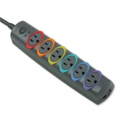 Kensington SmartSockets Color-Coded Strip Surge Protector, 6 Outlets, 8 ft Cord, 1260 Joules (62144)