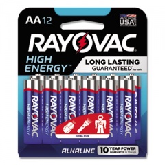 Rayovac High Energy Premium Alkaline AA Batteries, 12/Pack (81512CF)