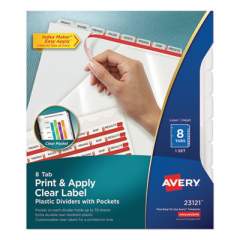 Avery PRINT/APPLY 1-POCKET INDEX MAKER CLEAR LABEL PLASTIC DIVIDERS WITH PRINTABLE LABEL STRIP, 8-TAB, 11 X 8.5, TRANSLUCENT, 1 SET (23121)