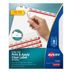 Avery Print and Apply Index Maker Clear Label Dividers, 8 White Tabs, Letter (11491)