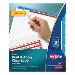 Avery PRINT AND APPLY INDEX MAKER CLEAR LABEL DIVIDERS, 8 COLOR TABS, LETTER, 5 SETS (11411)