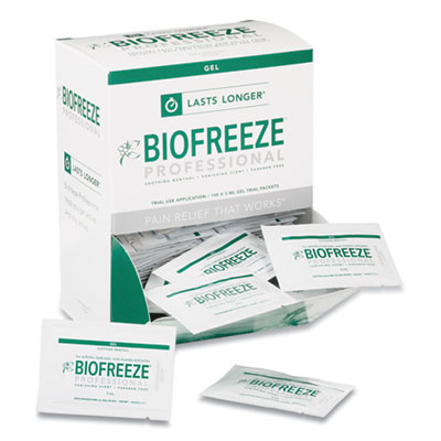 BIOFREEZE FAST ACTING MENTHOL PAIN RELIEF TOPICAL ANALGESIC, COLORLESS GEL, 0.1 OZ ON-THE-GO SINGLES, 100/BOX (541796)
