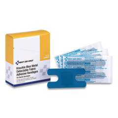 First Aid Only BLUE METAL DETECTABLE FABRIC ADHESIVE BANDAGES, FOUR-WING KNUCKLE, 1.5" X 3", 40/BOX (71733)