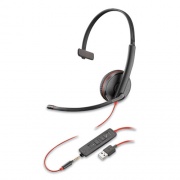 Poly Blackwire 3215 Monaural Over The Head Headset, USB-A, Black/Red (209746101)