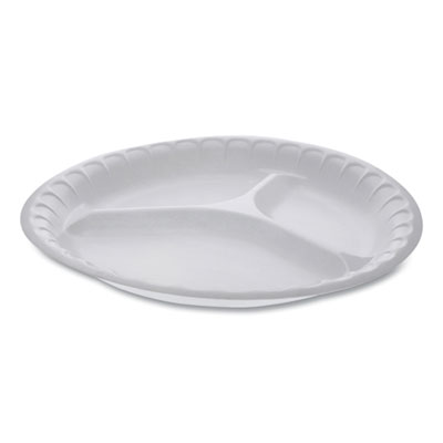 Pactiv Evergreen Unlaminated Foam Dinnerware, 3-Compartment Plate, 10.25" dia, White, 540/Carton (0TH10044000Y)