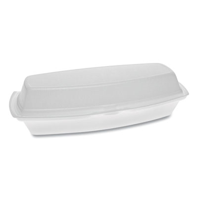 Pactiv Evergreen Foam Hinged Lid Containers, Single Tab Lock Hot Dog, 7.25 x 3 x 2, White, 504/Carton (YTH100980000)