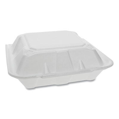 Pactiv Evergreen Foam Hinged Lid Containers, Dual Tab Lock, 9.13 x 9 x 3.25, White, 150/Carton (YTD199010000)