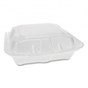 Pactiv Evergreen Foam Hinged Lid Containers, Dual Tab Lock Economy, 3-Compartment, 8.42 x 8.15 x 3, White, 150/Carton (YTD18803ECON)