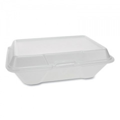 Pactiv Evergreen Foam Hinged Lid Containers, Single Tab Lock #205 Utility, 9.19 x 6.5 x 2.75, White, 150/Carton (YTH102050001)
