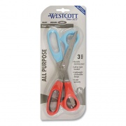 Westcott All Purpose Value Stainless Steel Scissors Three Pack, 8" Long, 3" Cut Length, Assorted Color Offset Handles, 3/Pack (13023)