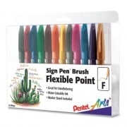 Pentel Arts Sign Pen Brush Flexible Point Marker Pen, Fine Brush Tip, Assorted Colors, Dozen (SES15CPC12)