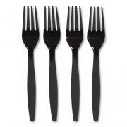 Perk Heavyweight Plastic Cutlery, Fork, Black, 100/Pack (24390990)