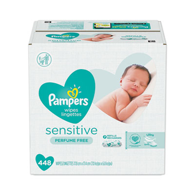Pampers Sensitive Baby Wipes White Cotton Unscented 64/Tub 19505EA 