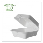 Eco-Products Vanguard Renewable and Compostable Sugarcane Clamshells, 6 x 6 x 3, White, 500/Carton (EPHC6NFA)