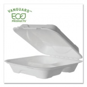 Eco-Products Vanguard Renewable and Compostable Sugarcane Clamshells, 3-Compartment, 9 x 9 x 3, White, 200/Carton (EPHC93NFA)