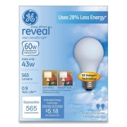 Reveal Energy-Efficient A19 Halogen Light Bulb, 43 W, Soft White, 2/Pack (63007)