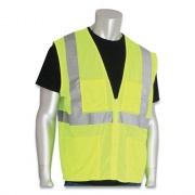 PIP ANSI Class 2 Four Pocket Zipper Safety Vest, Polyester Mesh, Hi-Viz Lime Yellow, 4X-Large (MVGZ4PLY4X)