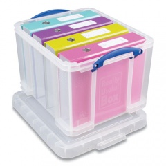 Really Useful Box Snap-Lid Storage Bin, 8.45 gal, 14" x 18" x 12.25", Clear/Blue, 3/Pack (32CPK3CB)
