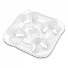 Chinet StrongHolder Molded Fiber Cup Tray, 8 oz to 22 oz, Four Cups, White, 300/Carton (21077)