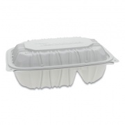Pactiv Evergreen Vented Microwavable Hinged-Lid Takeout Container, 2-Compartment, 9 x 6 x 3.1, White, 170/Carton (YCNW02052)