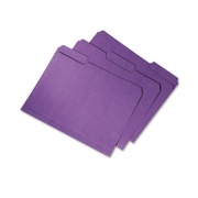AbilityOne 7530015664133 SKILCRAFT Recycled File Folders, 1/3-Cut 2-Ply Tabs: Assorted, Letter Size, 0.75" Expansion, Purple, 100/Box