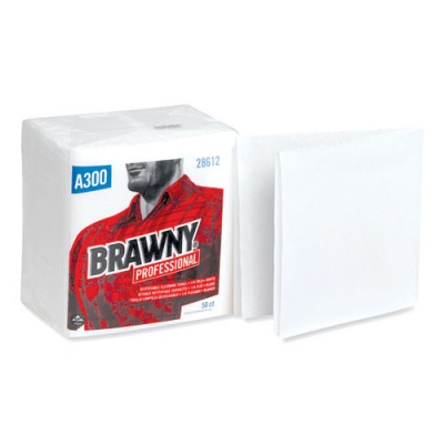 Brawny Professional Professional Cleaning Towels, 1-Ply, 12 x 13, White, 50/Pack, 12 Packs/Carton (28612)