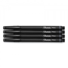 Sharpie Water-Resistant Ink Porous Point Pen, Stick, Fine 0.4 mm, Black Ink, Black/Gray Barrel, 4/Pack (1742661)