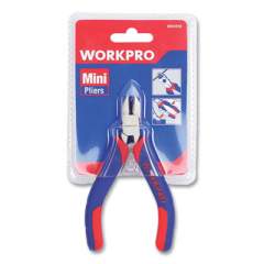 Workpro Mini Diagonal Cutting Pliers, 4" Long, Ni-Fe-Coated Drop-Forged Carbon Steel, Blue/Red Soft-Grip Handle (W031018WE)