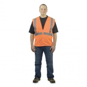 PIP ANSI Class 2 Four Pocket Zipper Safety Vest, Polyester Mesh, Hi-Viz Orange, X-Large (MVGZ4PORXL)