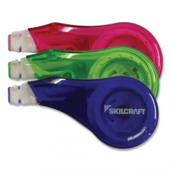 AbilityOne 7510016919671 SKILCRAFT Correction Tape Recycled Mini-Dispenser, Non-Refillable, 1/5" x 394", Blue/Green/Red, 3/Pack