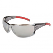 MCR Safety HK1 Series Safety Glasses, Wraparound, Scratch-Resistant, Silver Mirror Lens, Smoke/Red Frame (HK117)