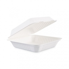 Boardwalk Bagasse Food Containers, Hinged-Lid, 1-Compartment 9 x 9 x 3.19, White, 100/Sleeve, 2 Sleeves/Carton (HINGEWF1CM9)