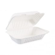 Boardwalk Bagasse Food Containers, Hinged-Lid, 1-Compartment 9 x 6 x 3.19, White, 125/Sleeve, 2 Sleeves/Carton (HINGEWFHG1C9)