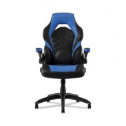 Emerge Vortex Bonded Leather Gaming Chair, Supports Up to 301 lbs, 17.9" to 21.6" Seat Height, Blue/Black, Black Base (51464)