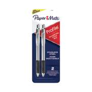 Paper Mate Profile Ballpoint Pen, Retractable, Medium, 1 mm, Black Ink, Black/Silver Barrel, 2/Pack (2130513)