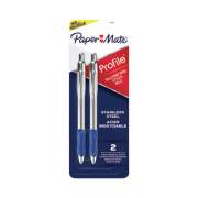 Paper Mate Profile Ballpoint Pen, Retractable, Medium 1 mm, Blue Ink, Blue/Silver Barrel, 2/Pack (2130519)