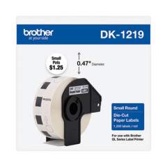Brother Die-Cut Round Paper Labels, 0.47" dia., 1200/Roll, White (DK1219)