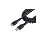 Startech.Com Usb C To Lightning Cable 20in / 50cm Mfi Certified, Coiled Iphone Charger Cable, Durable Tpe Jacket Aramid Fiber, Heavy Duty Coil Cable (RUSB2CLT50CMBC)